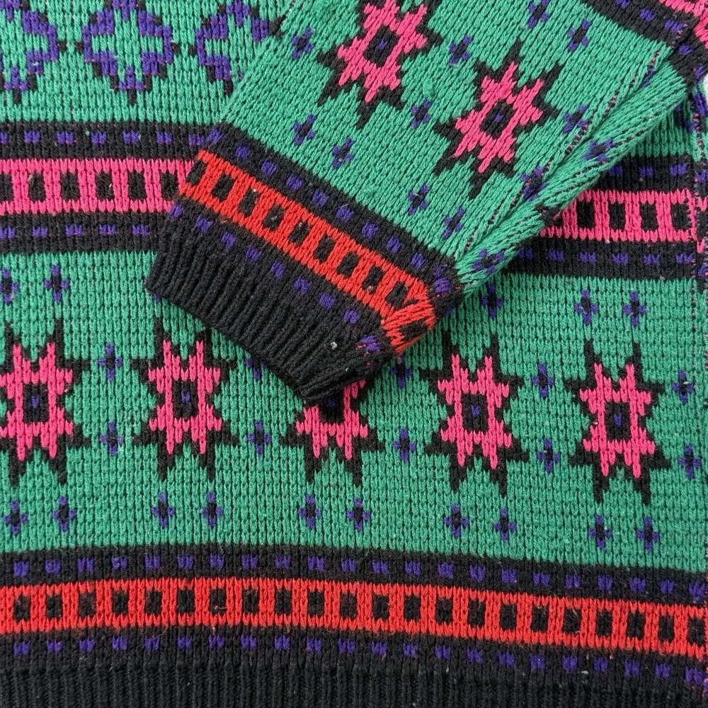 Vintage Jamie Scott Sweater‎ Knit 80s Colorful Geometric Pattern Korea M